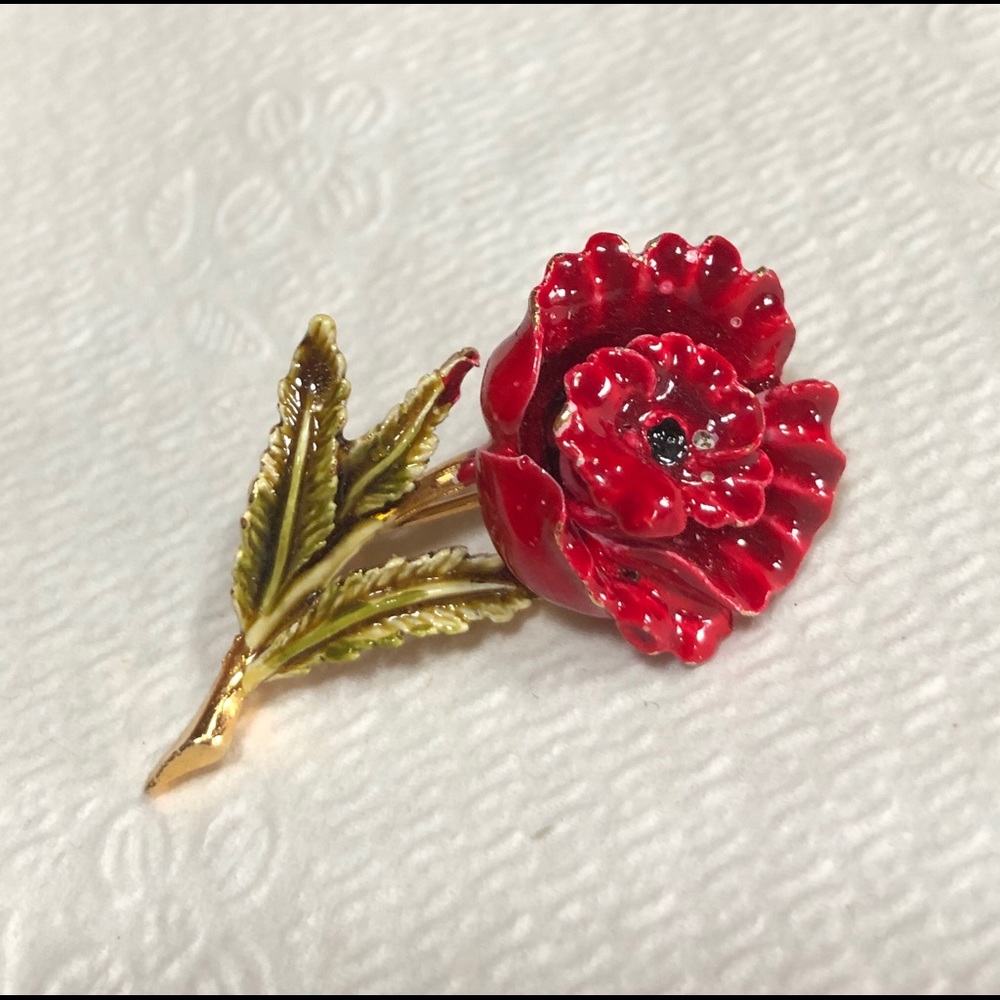 Red over GoldTone Floral Brooch signed RAFAELIAN
